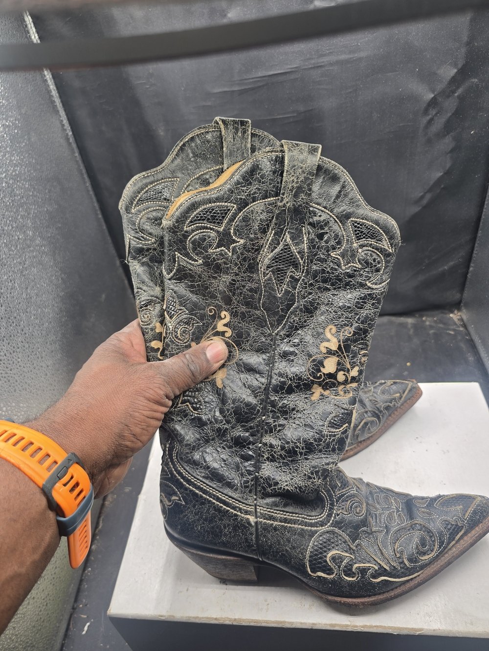 Corral Black Western Cowboy Boots with Tan Embroidery